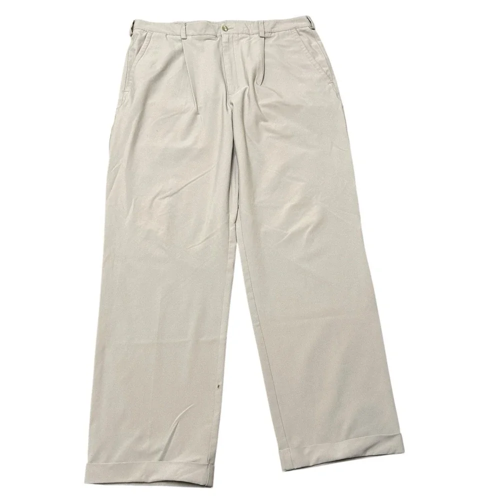 Nike Golf‎ Pants 38x32 Nike Fit Dry Cuffed Pleated Beige Khaki Men's